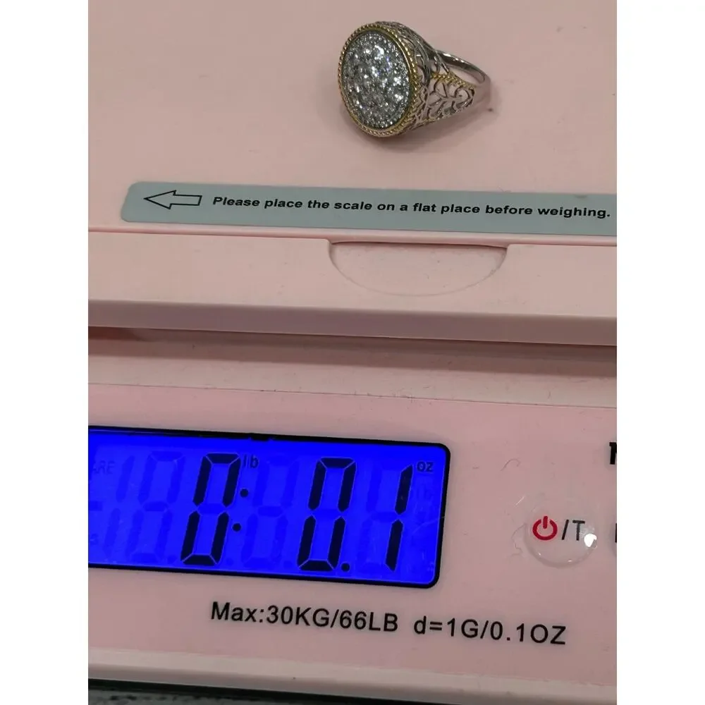 YGI Silver & Gold Cubic Zirconia Rhodium Round Sterling Silver 925 Ring Size 7.5